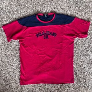Vintage 90s Polo Ralph Lauren Red and Navy Color Block Shirt‎
